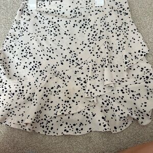 Asymmetrical Ruffle Skirt - Cream with Black Dot Print